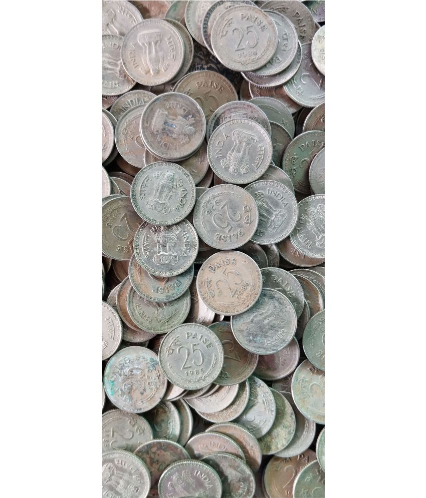     			25 Paisa Copper Nickel Circulated Condition 1972 - 1990 Mixed Year 1 Kilo ( Approximately 400 PCS) Lot