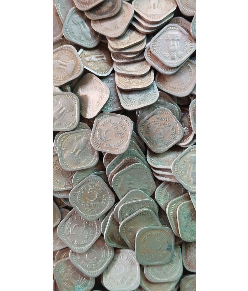     			5 Naya Paisa Copper Nickel Circulated Condition 1957 - 1966 Mixed Year 100 PCS Lot