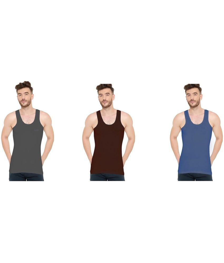     			D1 DIFFERENT ONE Pack of 3 Cotton Basic Vest For Men ( Multicolor )