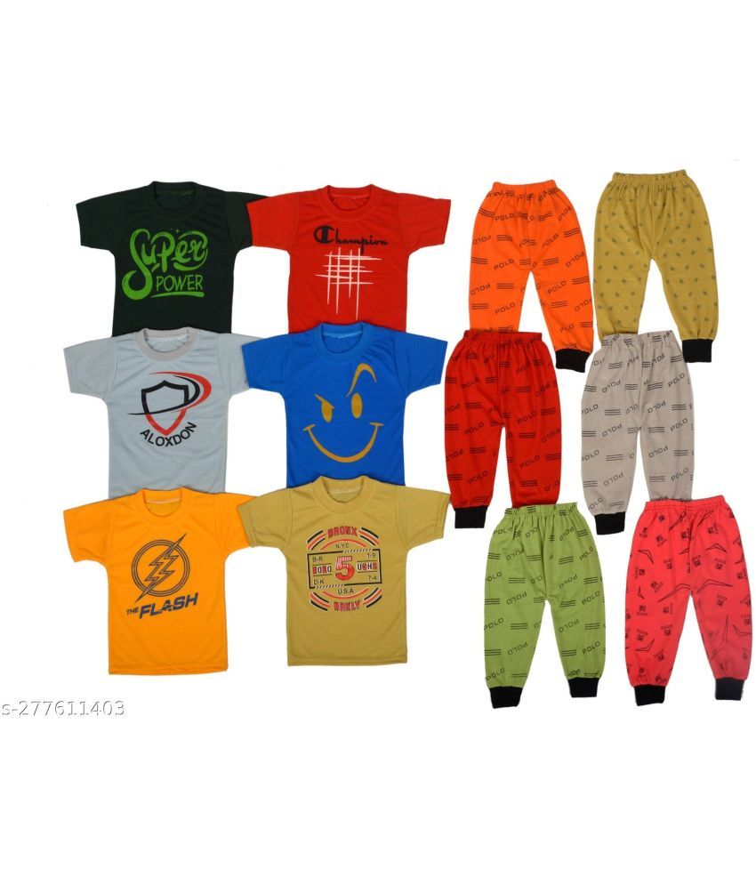     			DIAMOND EXPORTER Pack of 6 Baby Boys Cotton Blend T-Shirts & Pants Set ( Multicolor )