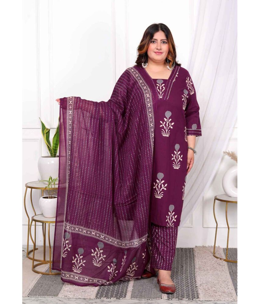     			Doriyaan Cotton Printed Kurti With Palazzo Women's Stitched Salwar Suit - Purple ( Pack of 1 )