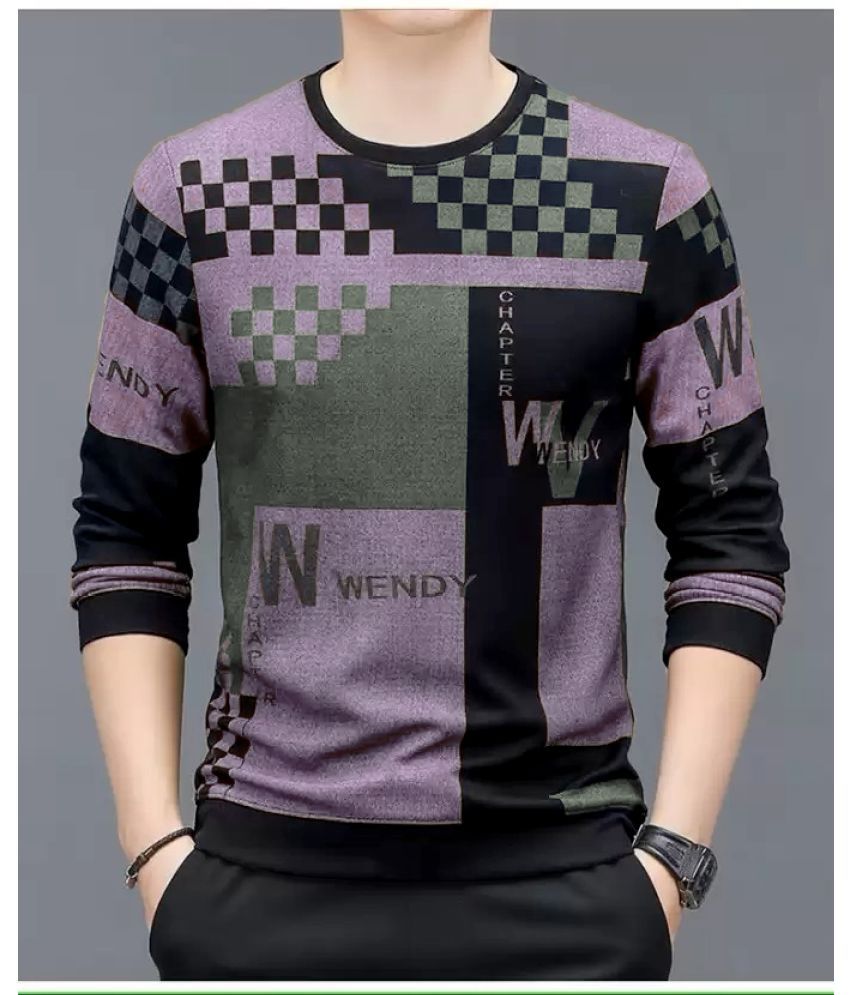     			FABRIPPLE Polyester Regular Fit Printed Full Sleeves Men's Round T-Shirt - Purple ( Pack of 1 )