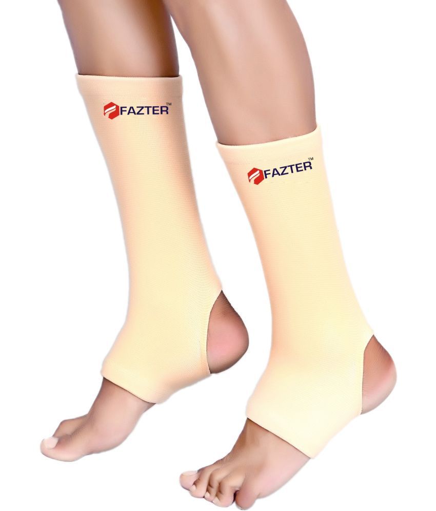     			FAZTER 4D Unisex Stretchable Compression Ankle Brace Sleeves For Joint Pain Relief (Pair) Ankle Support (Beige)