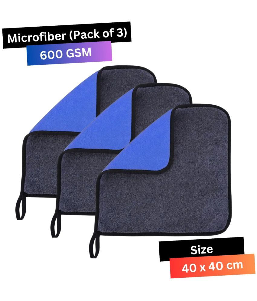     			KLEANSHINE Blue 600 GSM Microfiber Cloth For Automobile ( Pack of 3 )