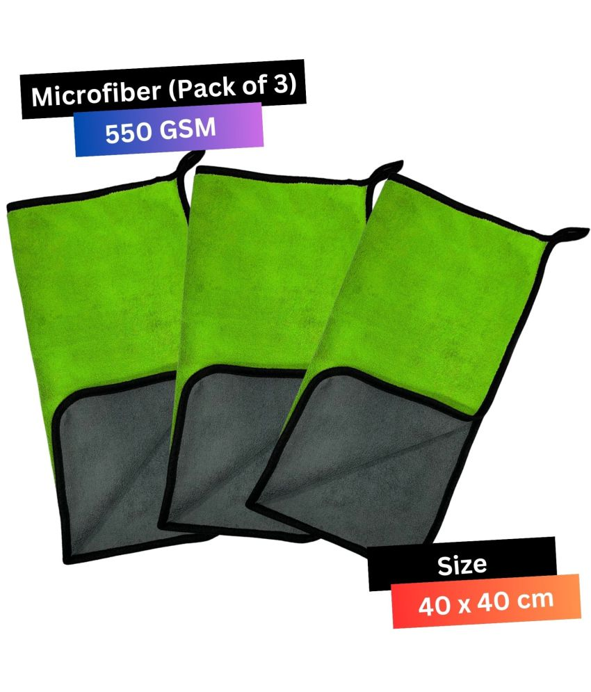     			KLEANSHINE Green 550 GSM Microfiber Cloth For Automobile ( Pack of 3 )