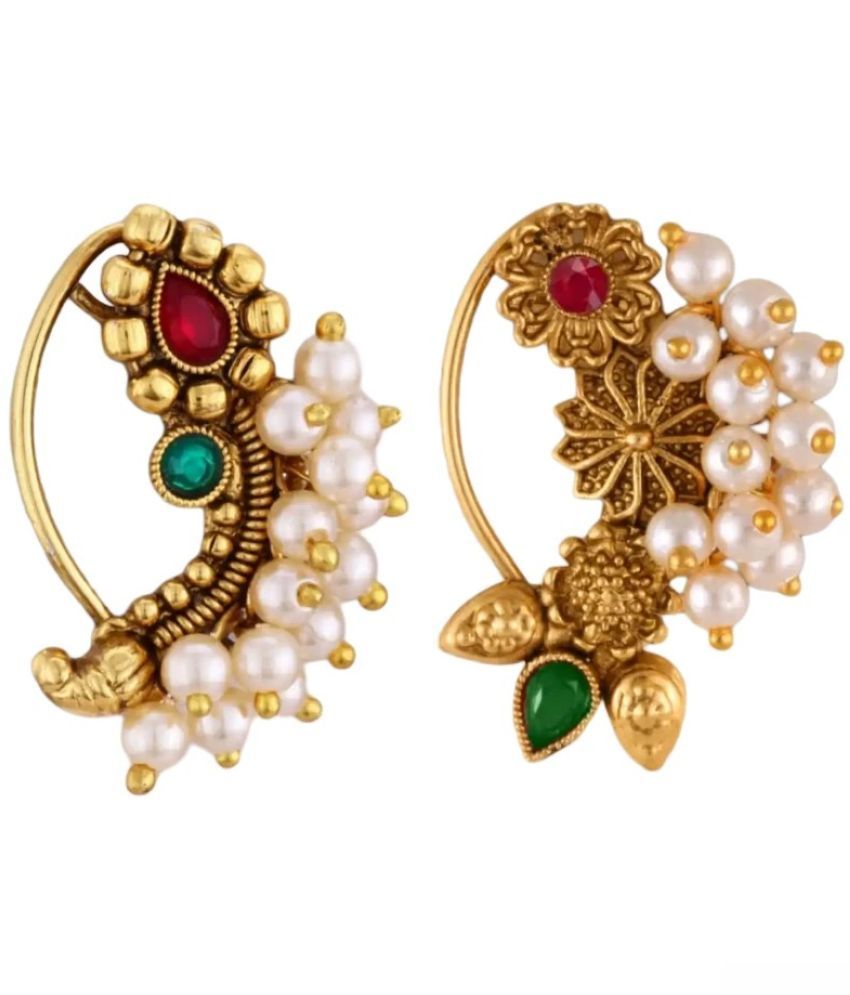     			Vivastri"s Premium & Unique Pearl Beaded White Moti Studded Gold Plated Alloy Colourfull Nosepin For Women & Girls-VIVA01181-01256NTH-PRESS-MULTI