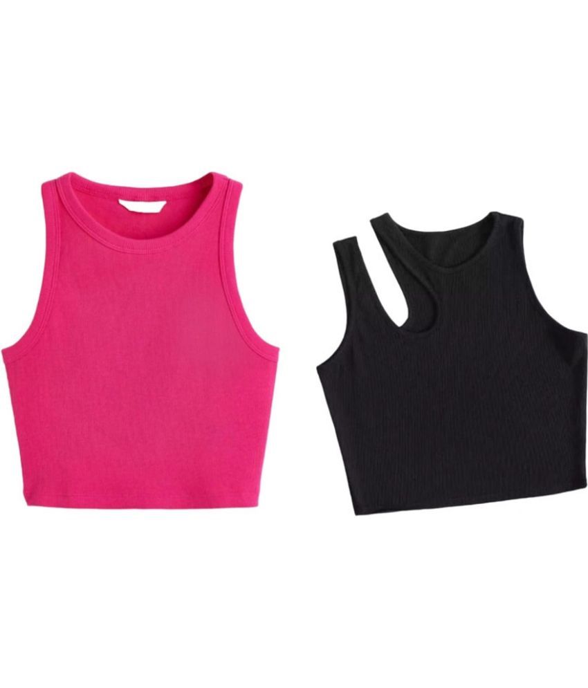     			holdvalley Black Cotton Blend Women's Crop Top ( Pack of 2 )