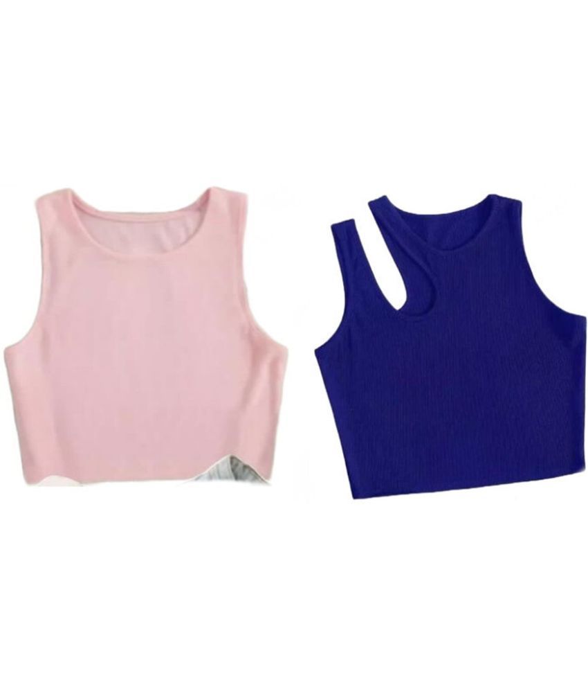     			holdvalley Blue Cotton Blend Women's Crop Top ( Pack of 2 )