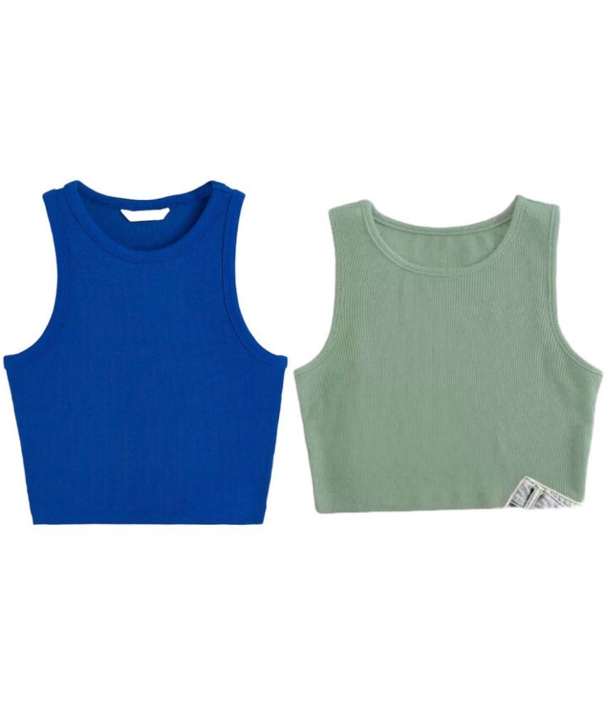     			holdvalley Green Cotton Blend Women's Crop Top ( Pack of 2 )