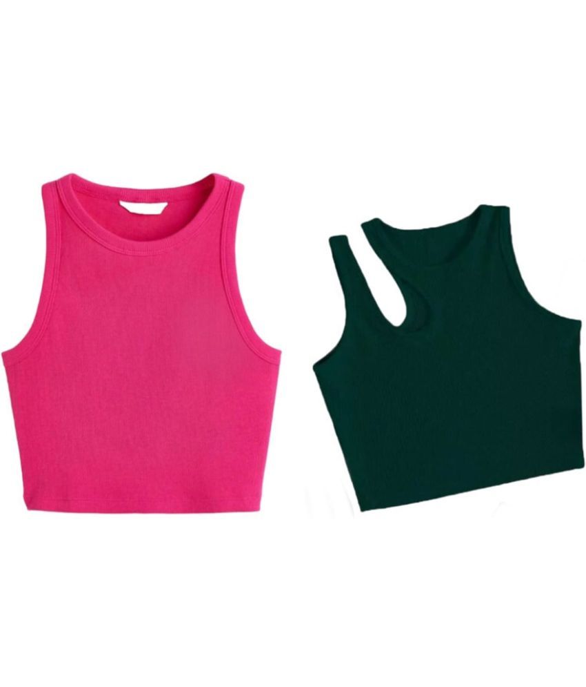     			holdvalley Green Cotton Blend Women's Crop Top ( Pack of 2 )