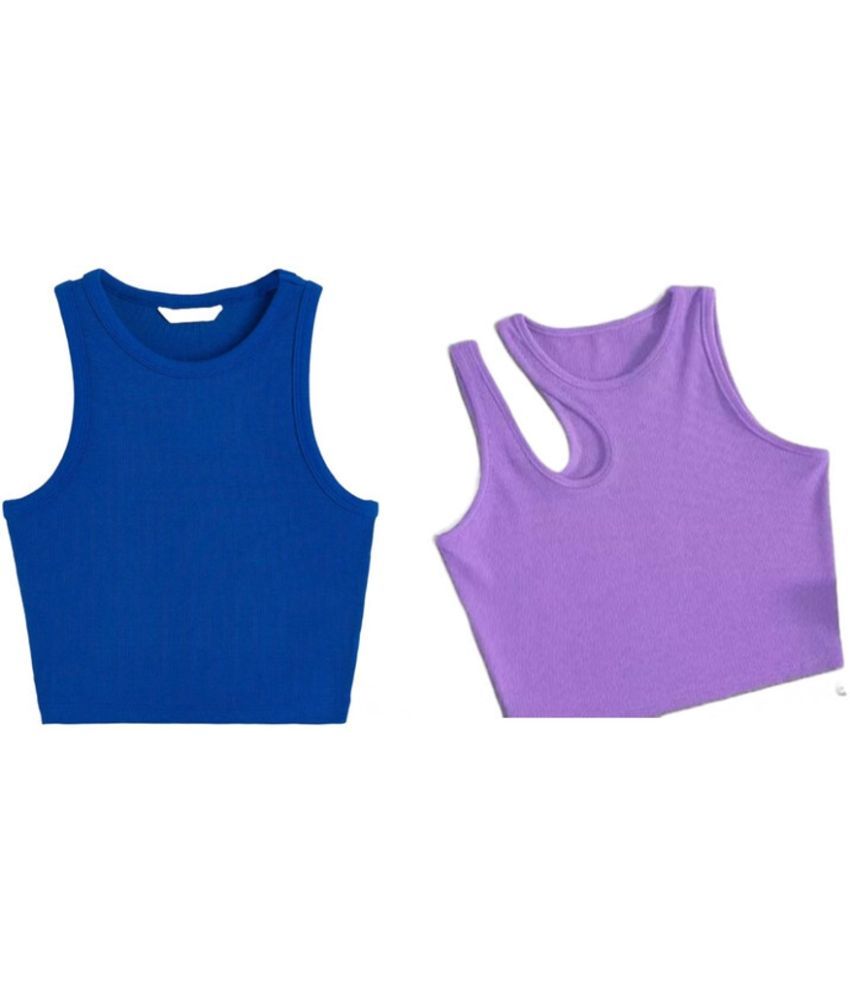     			holdvalley Purple Cotton Blend Women's Crop Top ( Pack of 2 )