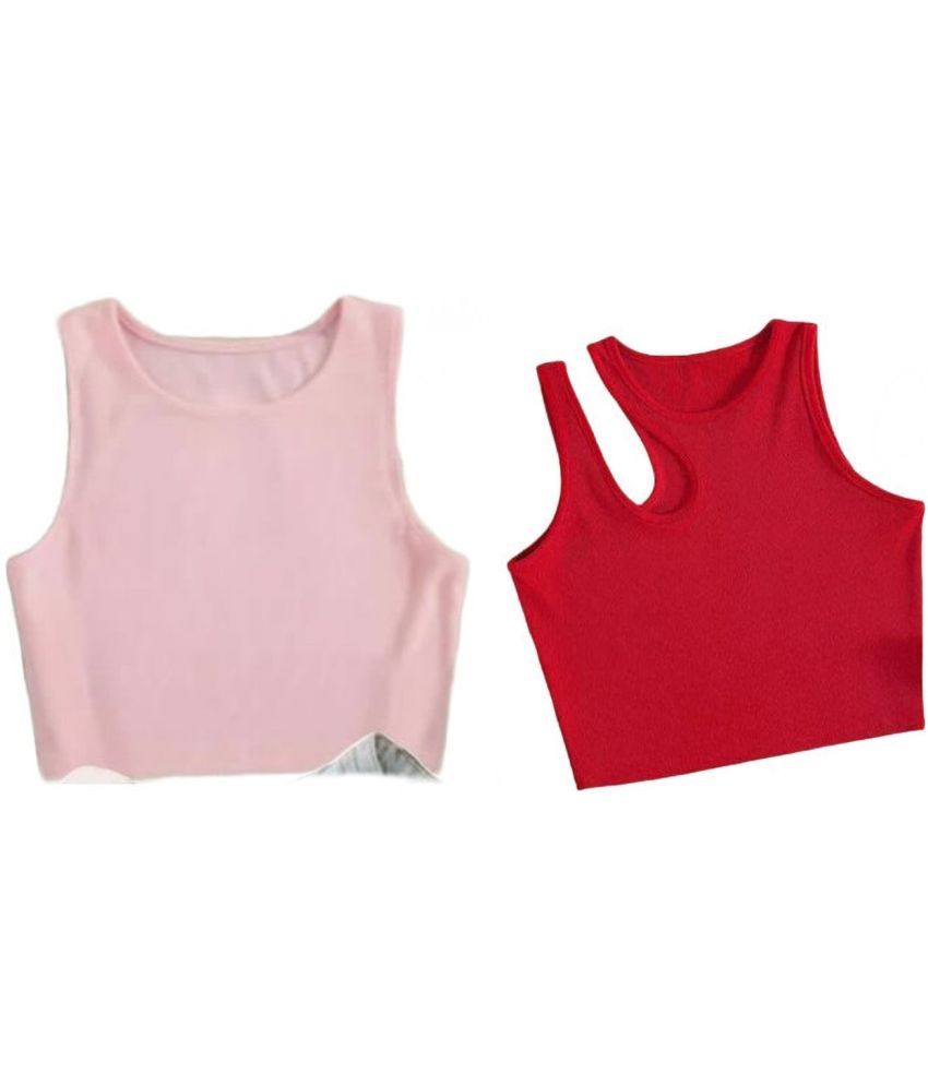     			holdvalley Red Cotton Blend Women's Crop Top ( Pack of 2 )