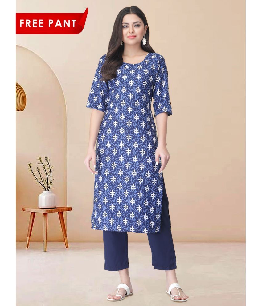     			1 Stop Fashion Pack of 1 Crepe Printed Straight Women's Kurti - ( Blue )