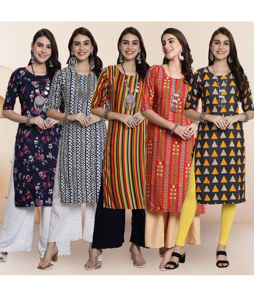     			1 Stop Fashion Pack of 5 Crepe Printed Straight Women's Kurti - ( Multicolor4 )