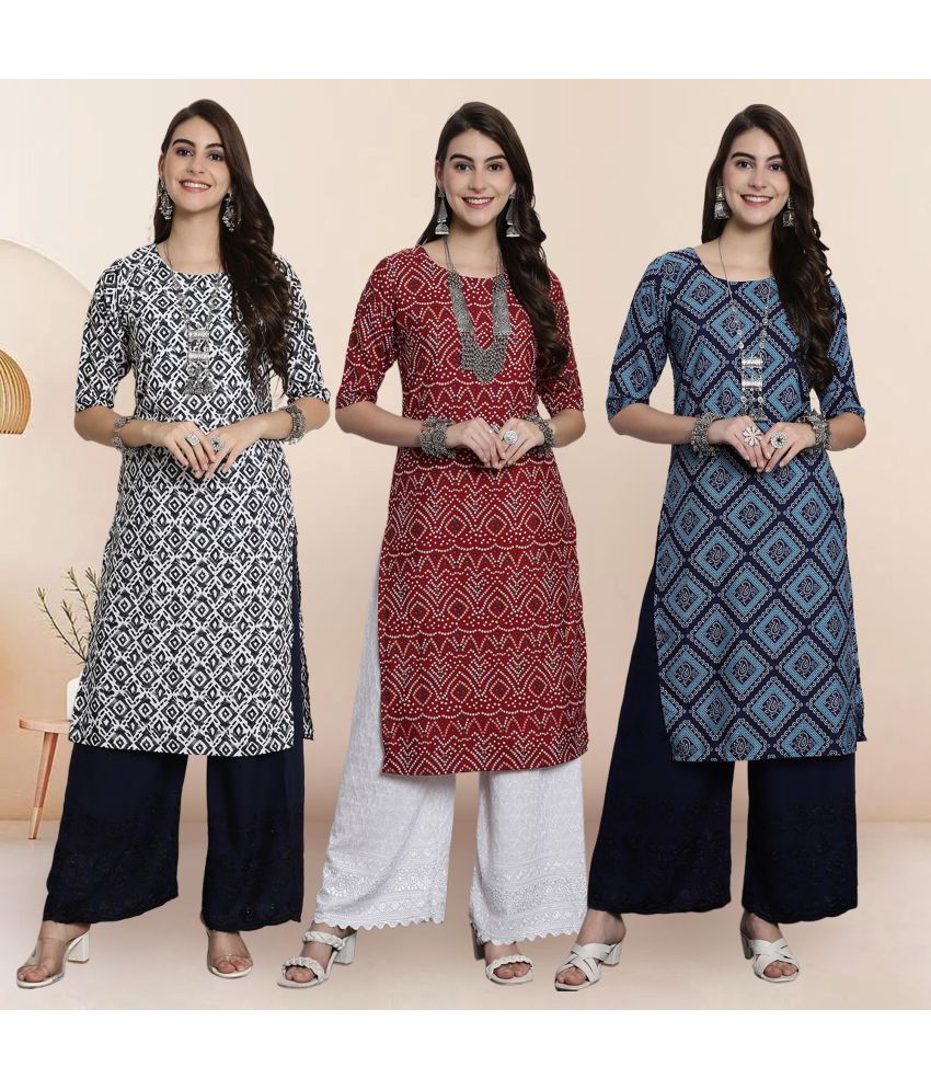     			1 Stop Fashion Pack of 3 Crepe Printed Straight Women's Kurti - ( Multicolor4 )