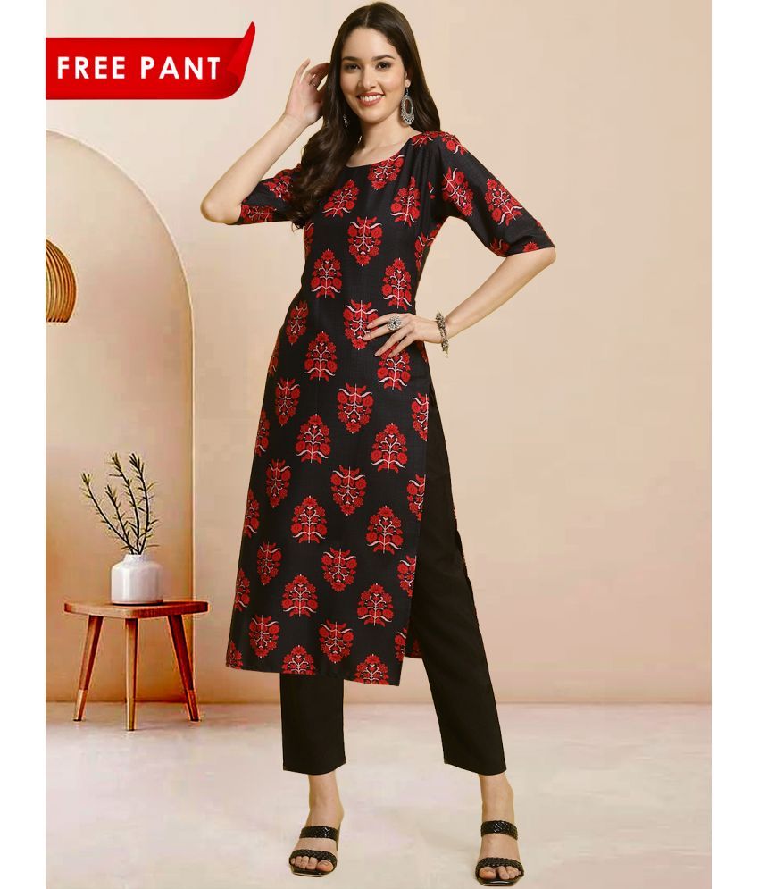     			1 Stop Fashion Pack of 1 Crepe Printed Straight Women's Kurti - ( Black )