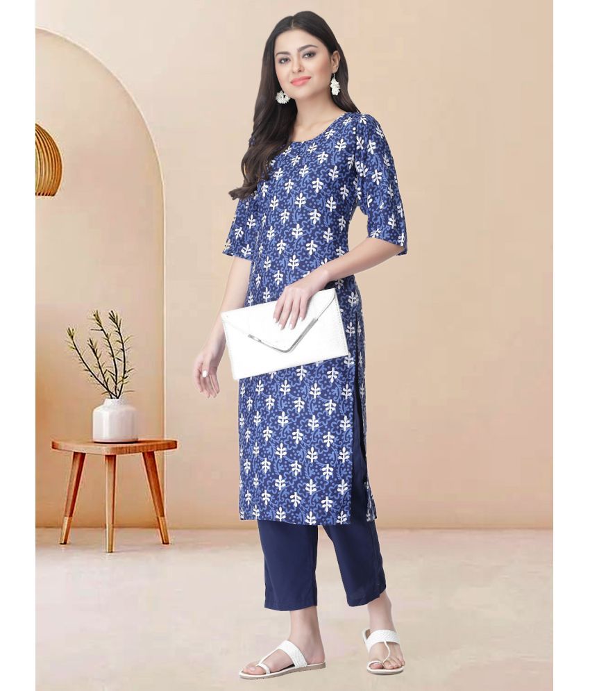     			1 Stop Fashion Pack of 1 Crepe Printed Straight Women's Kurti - ( Blue )