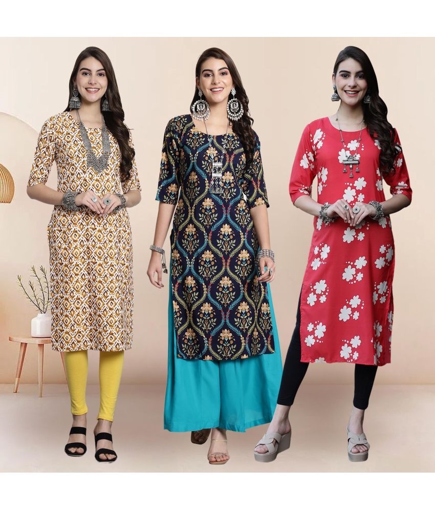     			1 Stop Fashion Pack of 3 Crepe Printed Straight Women's Kurti - ( Multicolor3 )