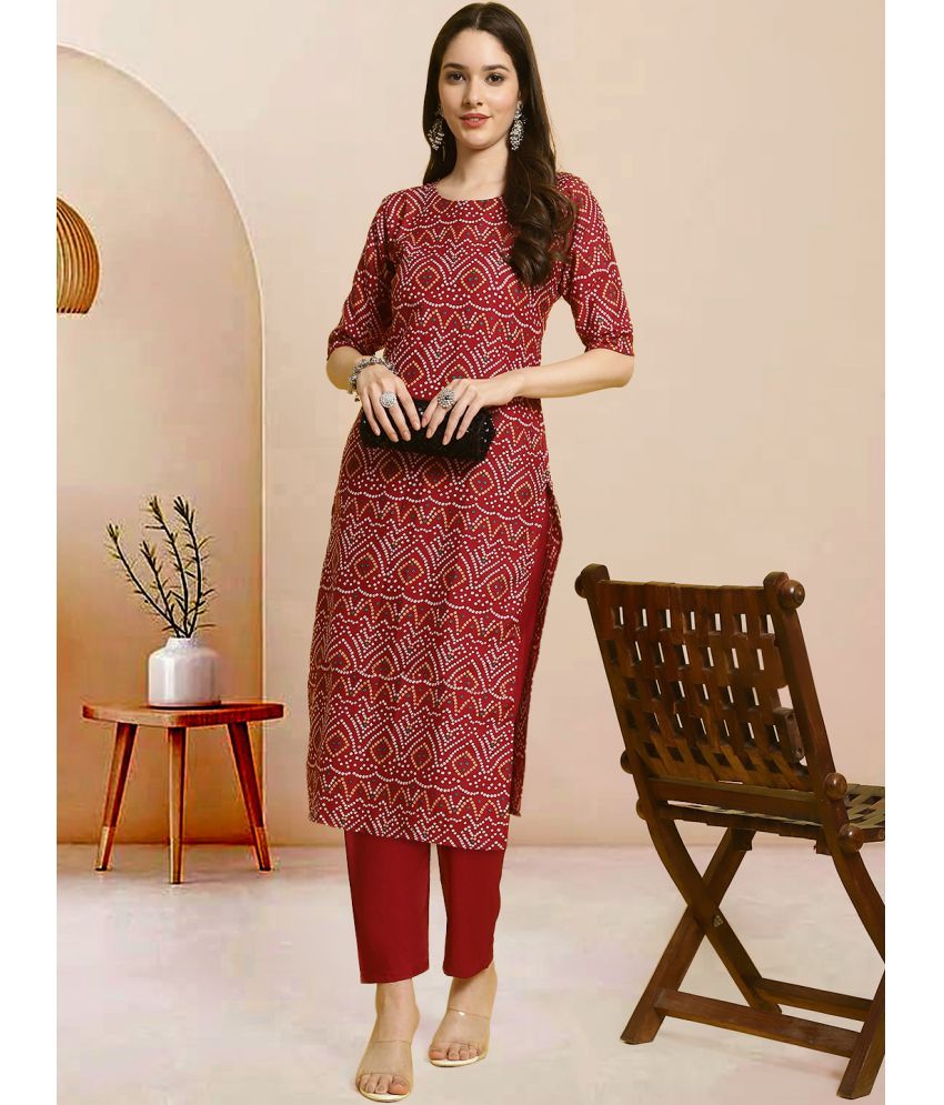     			1 Stop Fashion Pack of 1 Crepe Printed Straight Women's Kurti - ( Maroon )