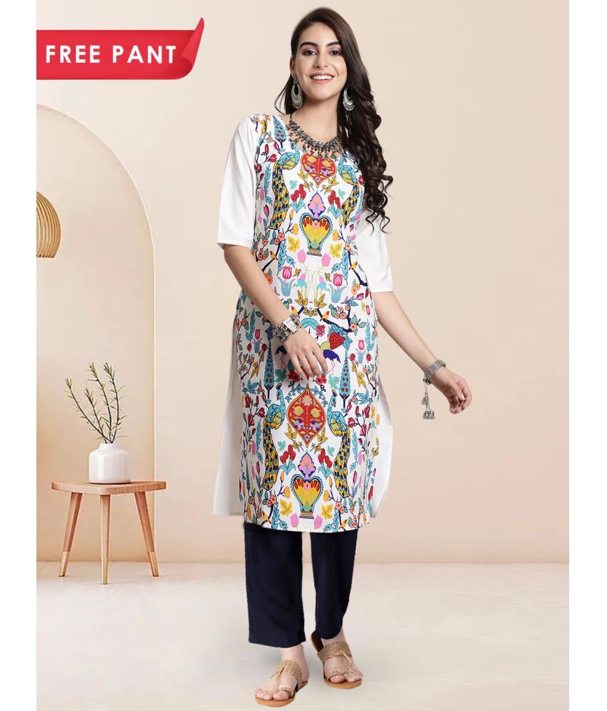     			Ethnicbasket Pack of 1 Crepe Printed Straight Women's Kurti - ( White )