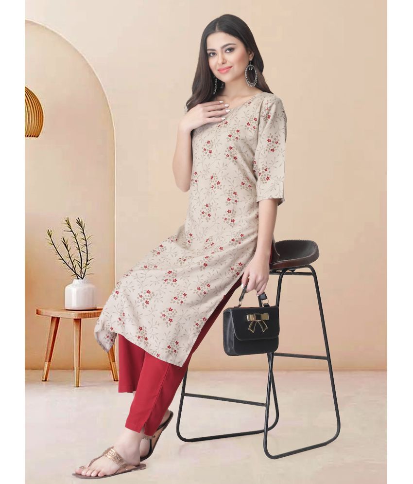     			Ethnicbasket Pack of 1 Crepe Printed Straight Women's Kurti - ( Beige )