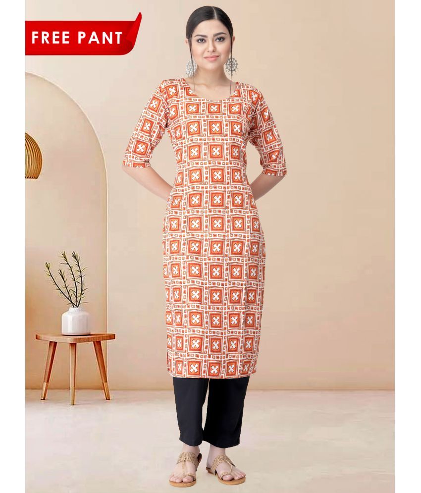     			Ethnicbasket Pack of 1 Crepe Printed Straight Women's Kurti - ( Orange )