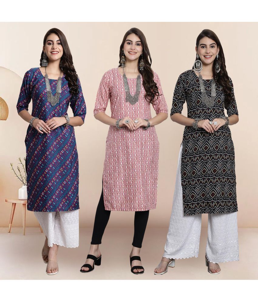     			Ethnicbasket Pack of 3 Crepe Printed Straight Women's Kurti - ( Multicolor2 )