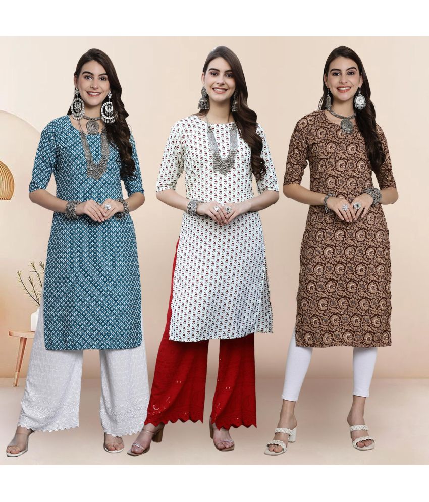     			Ethnicbasket Pack of 3 Crepe Printed Straight Women's Kurti - ( Multicolor2 )