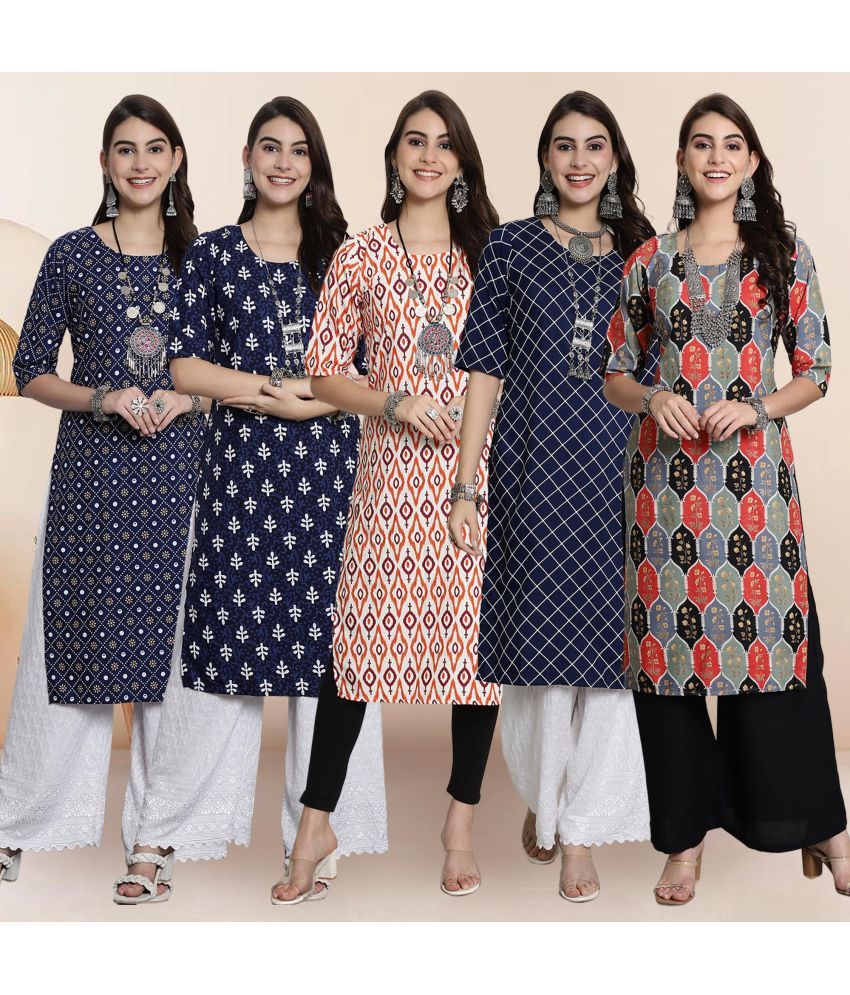     			Ethnicbasket Pack of 5 Crepe Printed Straight Women's Kurti - ( Multicolor )