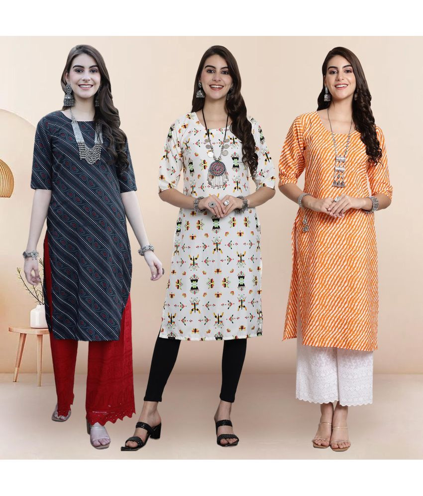     			Ethnicbasket Pack of 3 Crepe Printed Straight Women's Kurti - ( Multicolor )