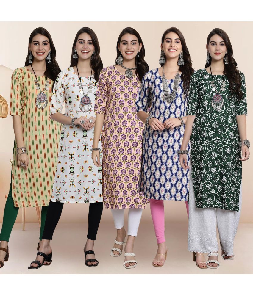     			Ethnicbasket Pack of 5 Crepe Printed Straight Women's Kurti - ( Multicolor1 )