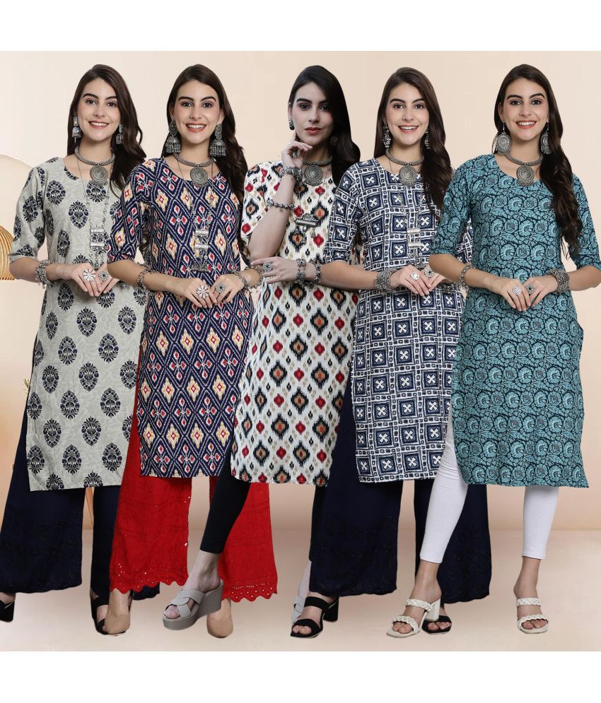     			Ethnicbasket Pack of 5 Crepe Printed Straight Women's Kurti - ( Multicolor1 )