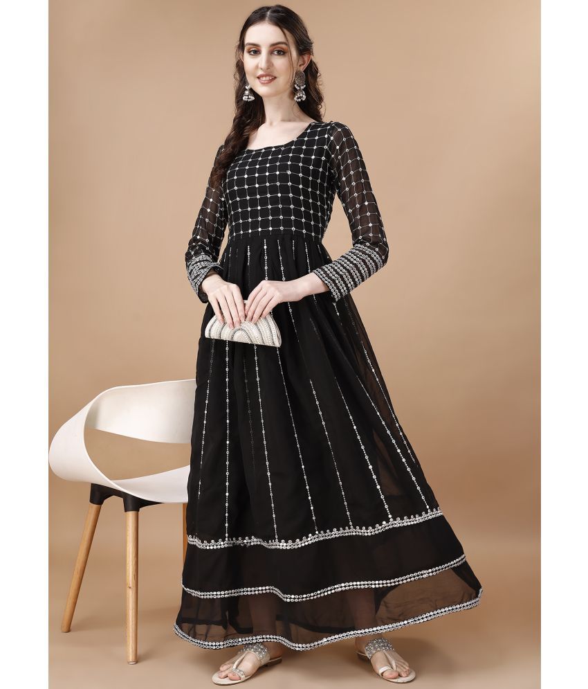     			Trijal Fab Black Anarkali Georgette Women's Stitched Ethnic Gown ( Pack of 1 )