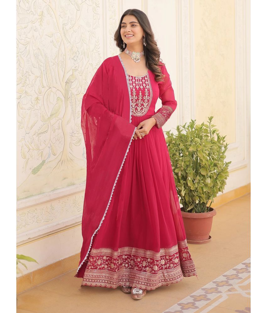     			Trijal Fab Pink Anarkali Georgette Women's Stitched Ethnic Gown ( Pack of 1 )