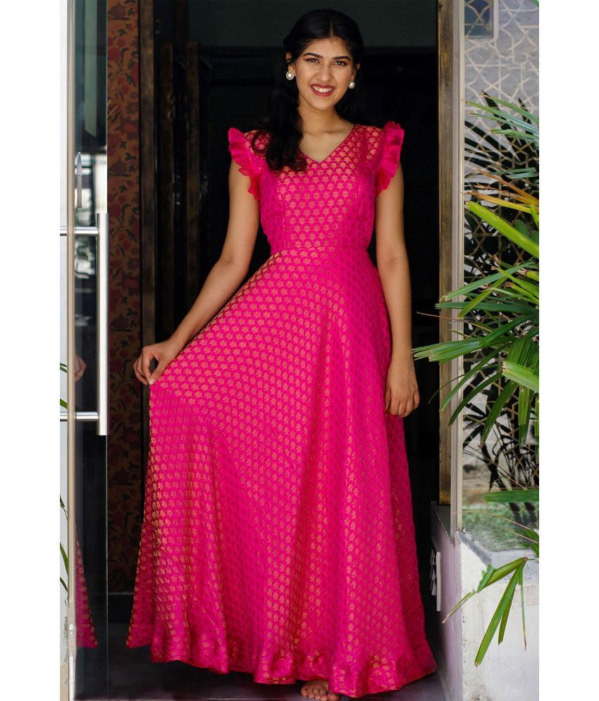     			Trijal Fab Pink Anarkali Jacquard Women's Stitched Ethnic Gown ( Pack of 1 )