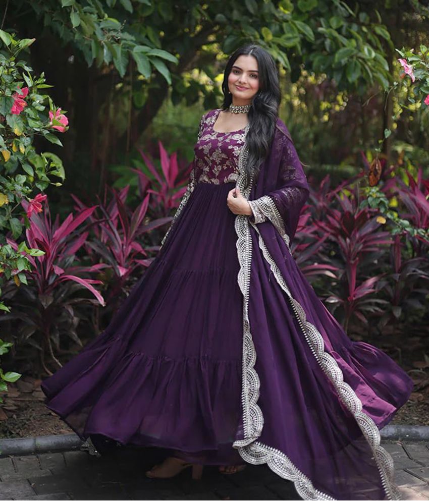     			Trijal Fab Purple Anarkali Georgette Women's Stitched Ethnic Gown ( Pack of 1 )