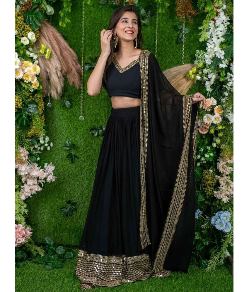     			kedar fab Black Georgette A-line Semi Stitched Lehenga Single