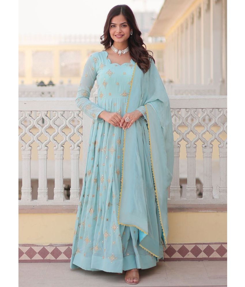     			kedar fab Light Blue Anarkali Georgette Women's Stitched Ethnic Gown ( Pack of 1 )