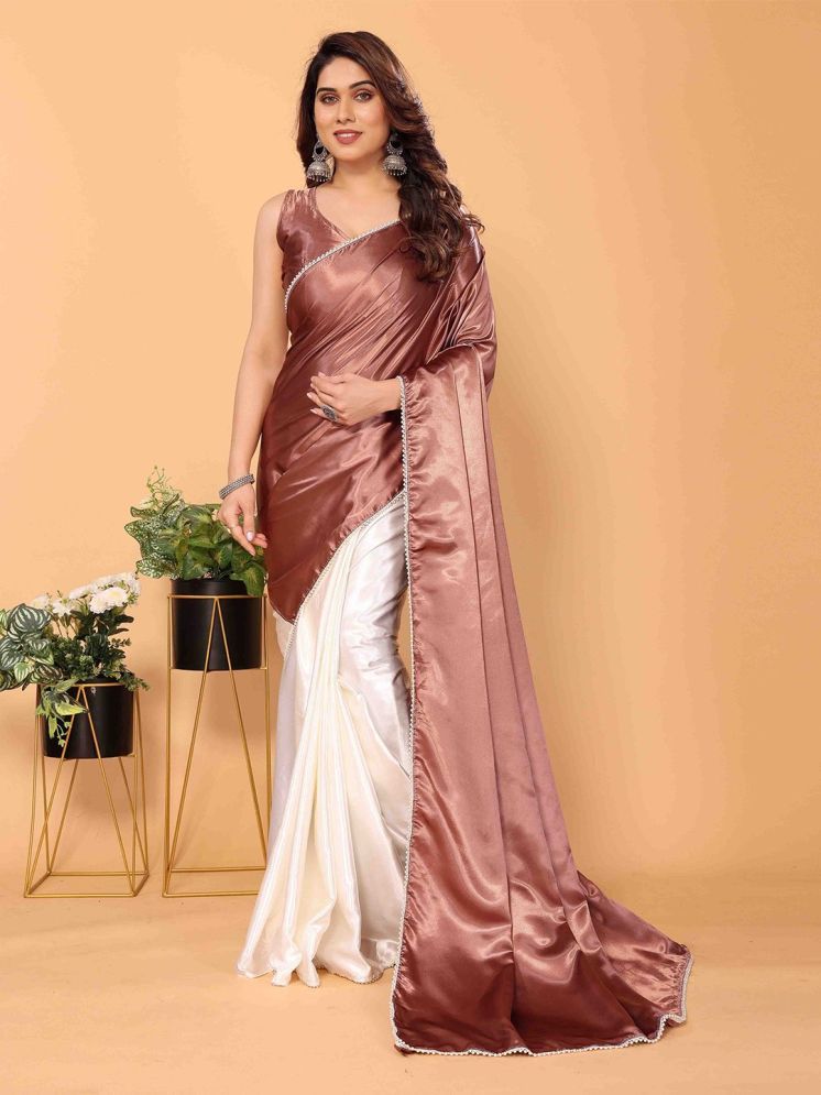     			A TO Z CART Pack of 1 Satin Colorblock Saree With Blouse Piece ( Peach )