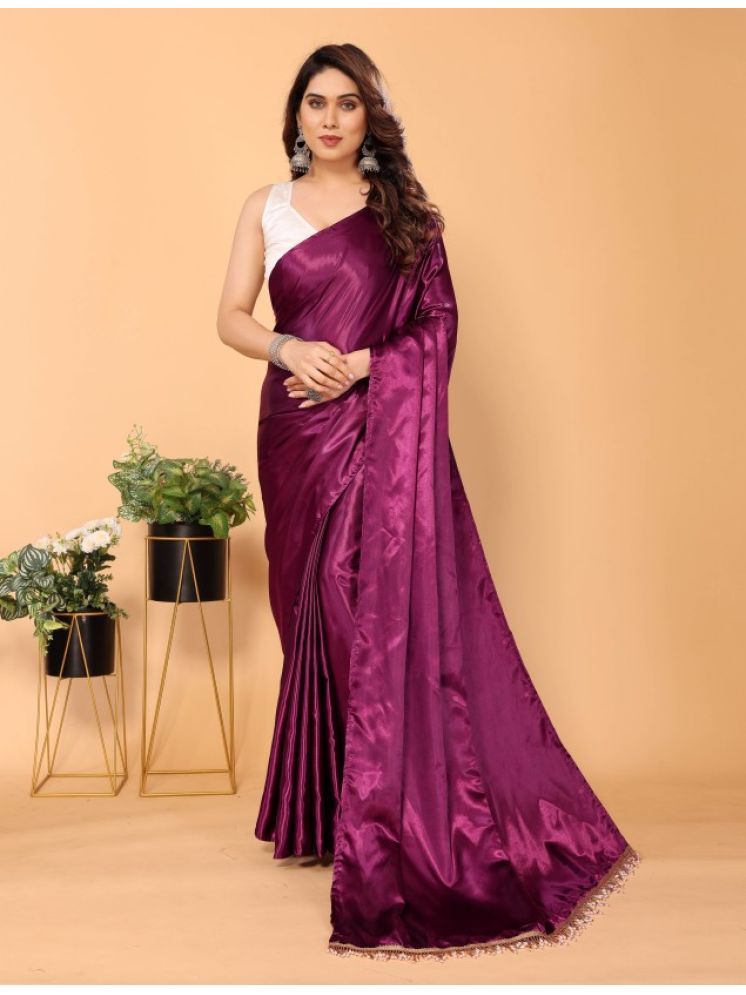     			Aika Pack of 1 Satin Solid Saree With Blouse Piece ( Purple )