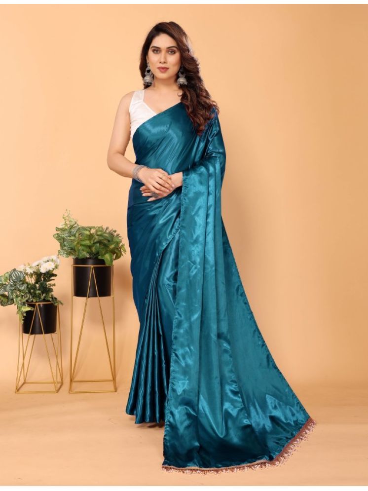     			Aika Pack of 1 Satin Solid Saree With Blouse Piece ( Teal )