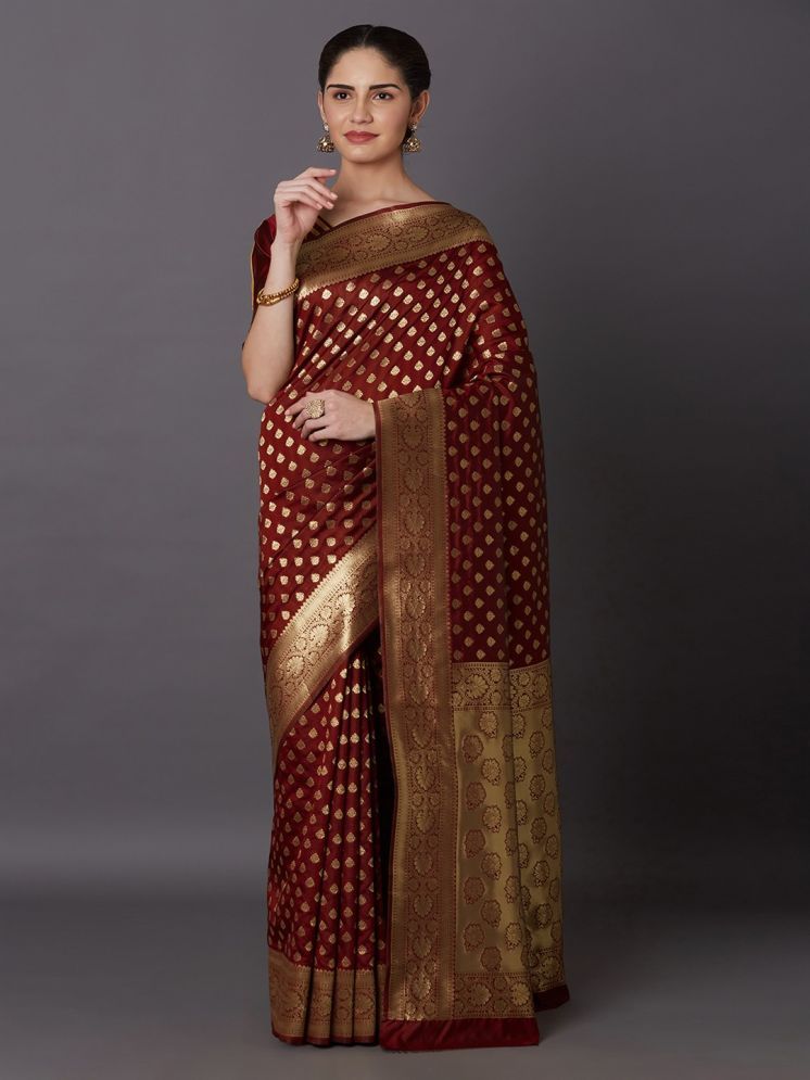     			DIKONA DESIGNER Pack of 1 Banarasi Silk Woven Saree With Blouse Piece ( Maroon )