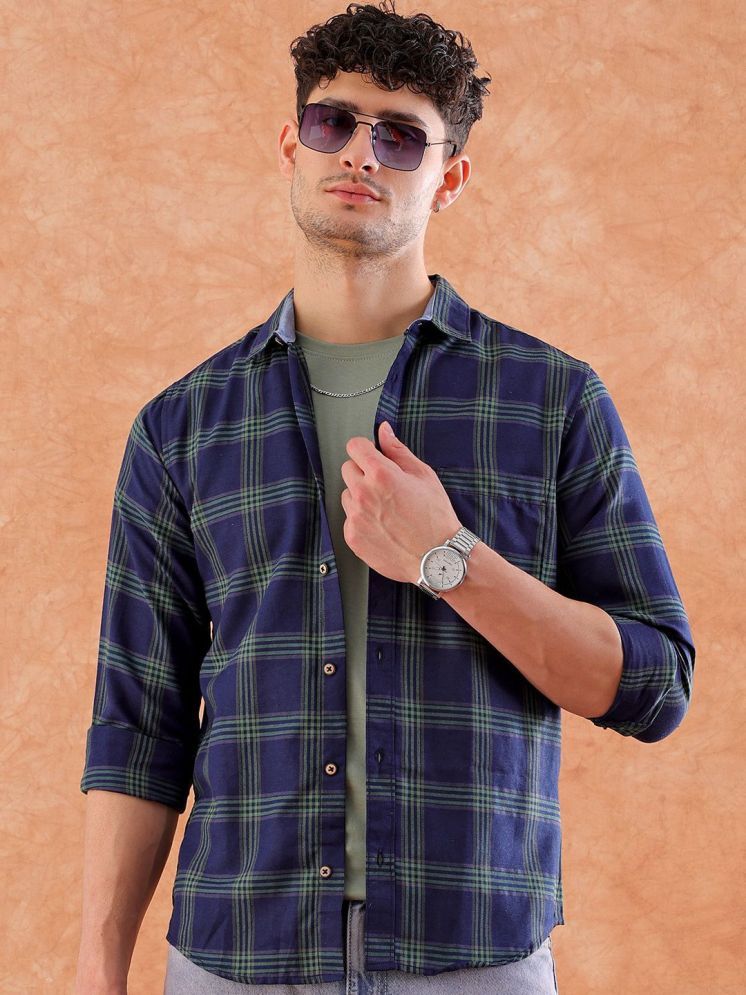     			HARDSODA Polyester Regular Fit Checks Full Sleeves Men's Casual Shirt - Navy Blue ( Pack of 1 )