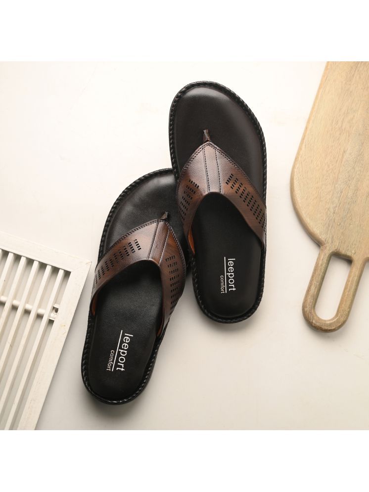     			Leeport Brown Men's Thong Flip Flop