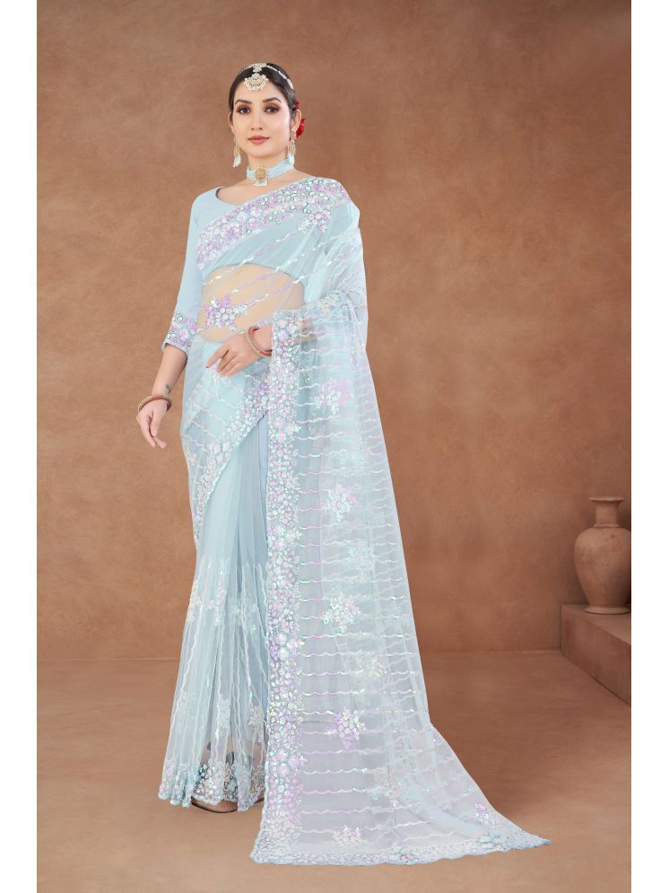     			Sanjana Silk Pack of 1 Net Embellished Saree With Blouse Piece ( SkyBlue )