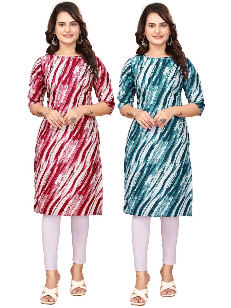     			VACHHARAJ DEASIGN Pack of 2 Crepe Printed Straight Women's Kurti - ( Red,Navy Blue )