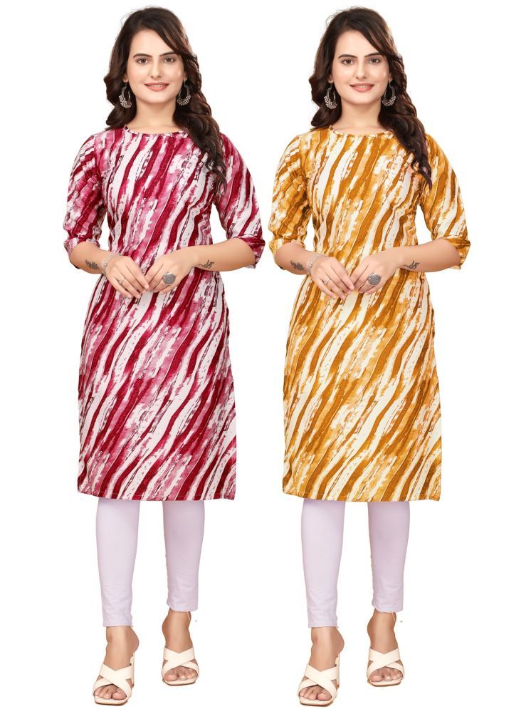     			VACHHARAJ DEASIGN Pack of 2 Crepe Printed Straight Women's Kurti - ( Red,Yellow )