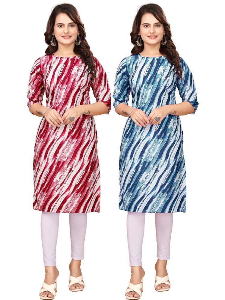     			VACHHARAJ DEASIGN Pack of 2 Crepe Printed Straight Women's Kurti - ( Red,Blue )