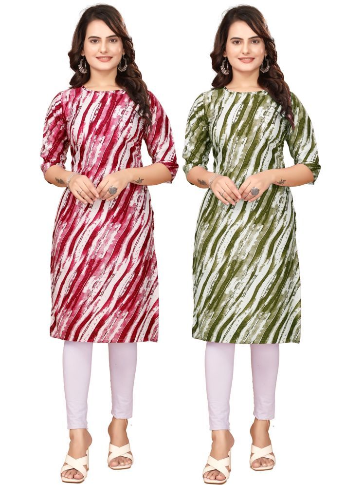     			VACHHARAJ DESIGN Pack of 2 Crepe Printed Straight Women's Kurti - ( Red,Green )