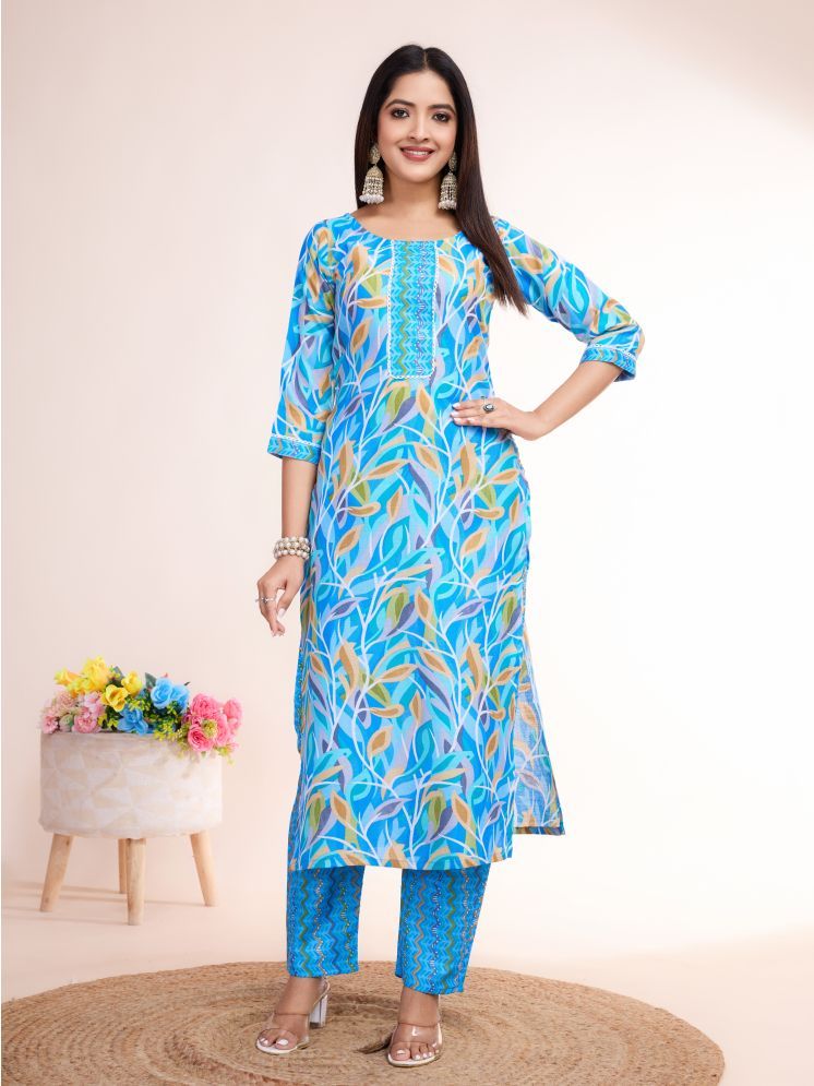     			Women Basket Cotton Blend Printed Kurti With Pants Women's Stitched Salwar Suit - Yellow ( Pack of 1 )